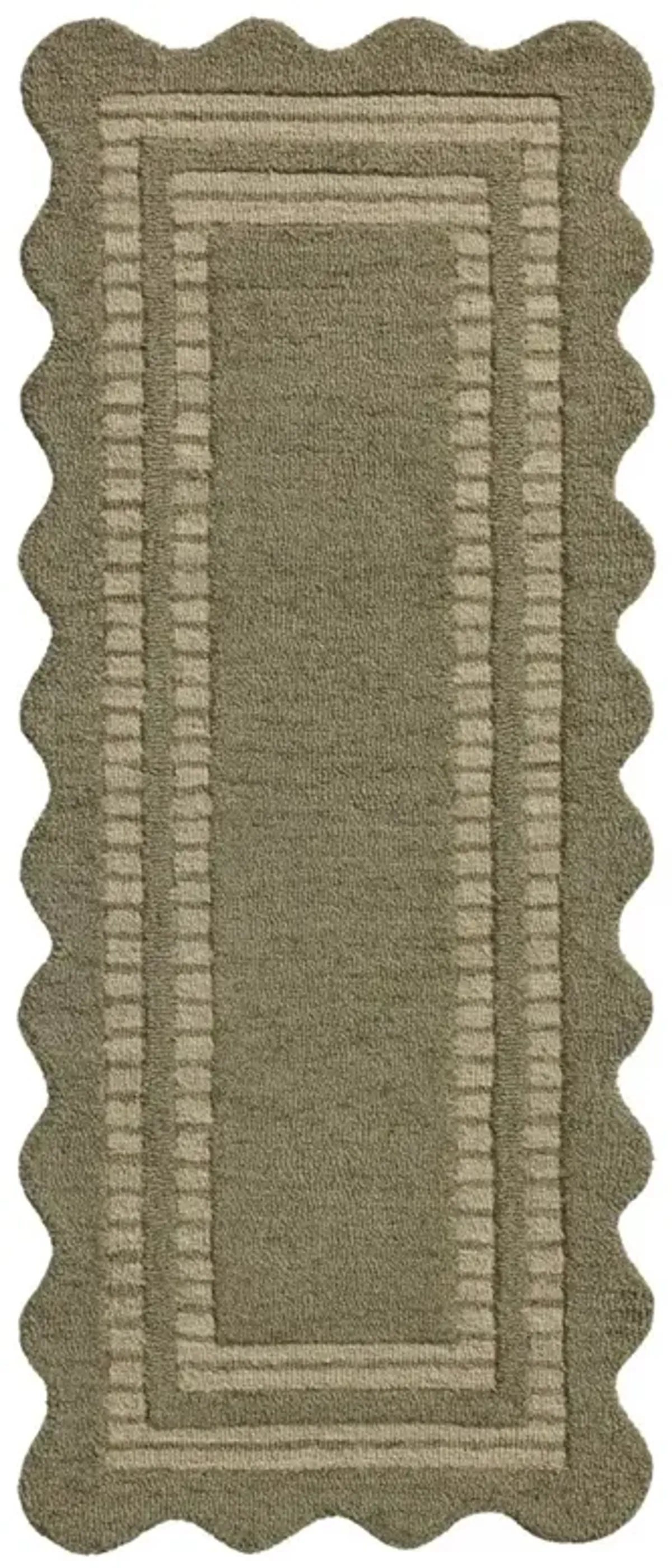 Thoren Updated Traditional Olive Wool Scalloped Patterned Rug - 2'6"x9'9"