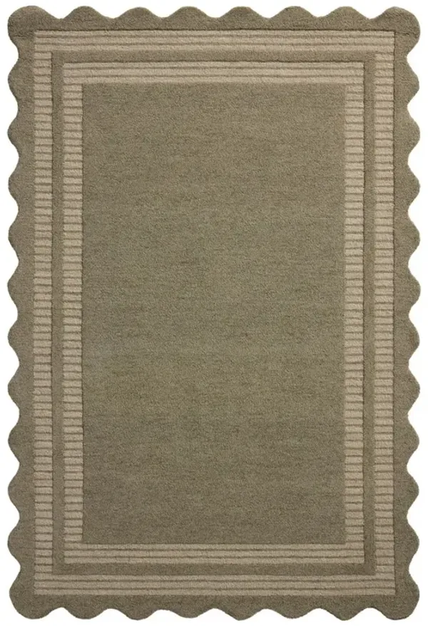 Thoren Updated Traditional Olive Wool Scalloped Patterned Rug - 5'x7'6"