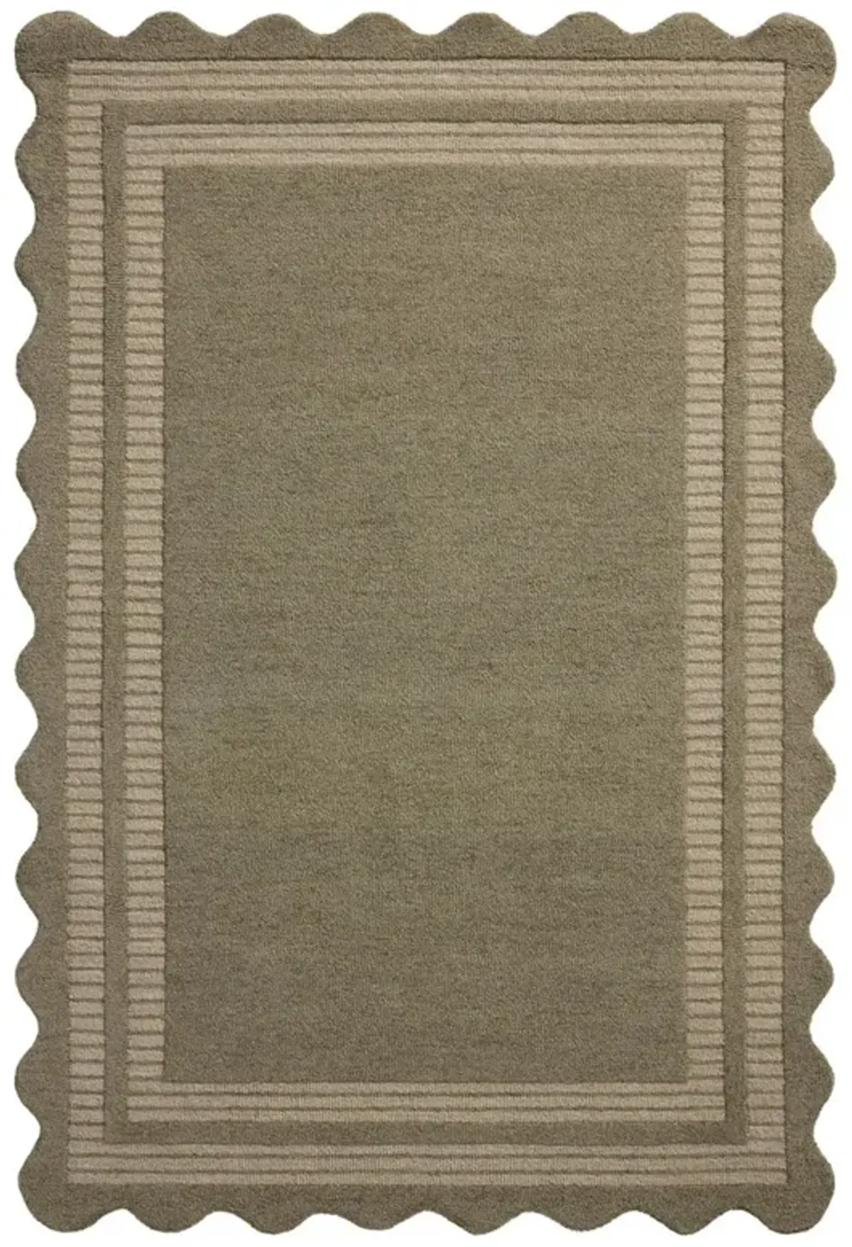 Thoren Updated Traditional Olive Wool Scalloped Patterned Rug - 8'6"x11'6"