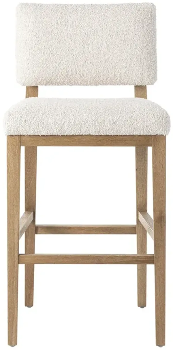 Christian Modern Classic Cream Performance Boucle Brown Oak Bar Stool