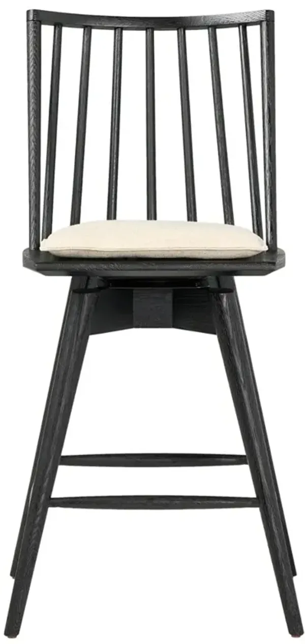 Lara Rustic Lodge Cream Performance Black Oak Swivel Windsor Counter Stool