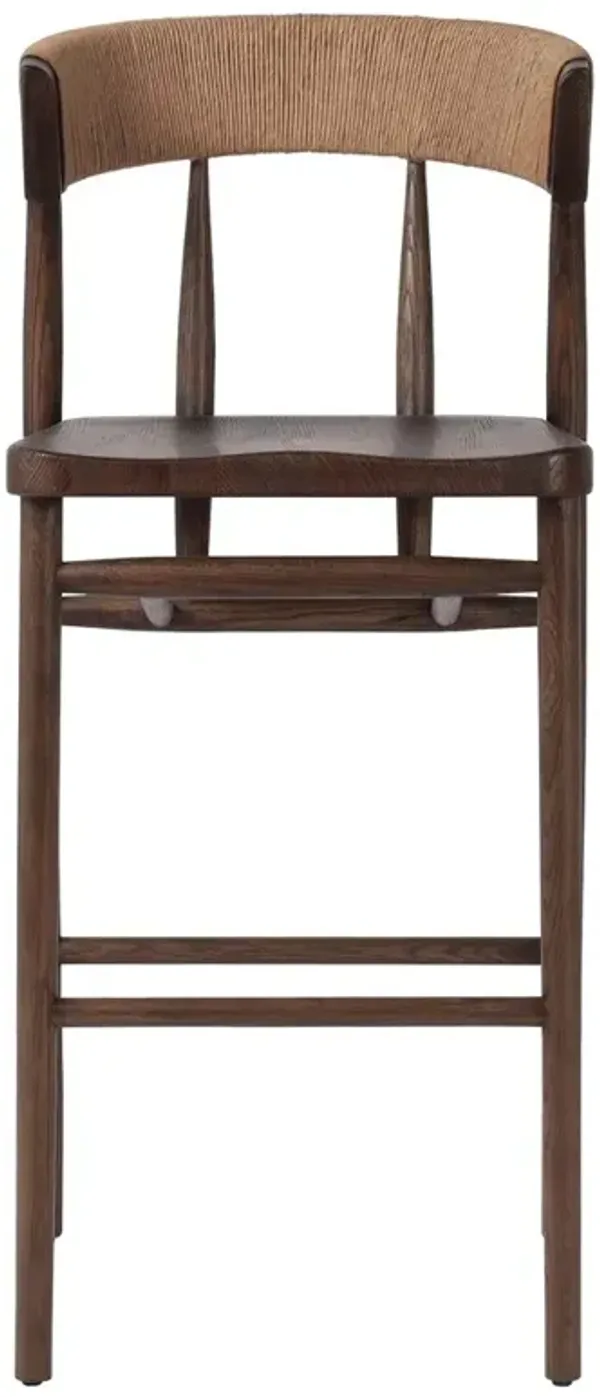 Tanner Updated Traditional Brown Oak Woven Bar Stool