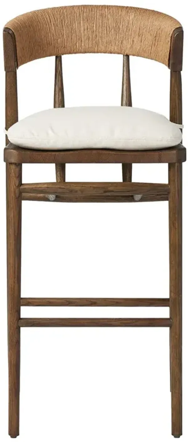 Tanner Updated Traditional Cream Performance Brown Oak Woven Bar Stool
