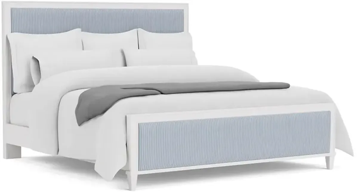 Riona Coastal Beach Blue Striped Performance White Wood Bed - Queen