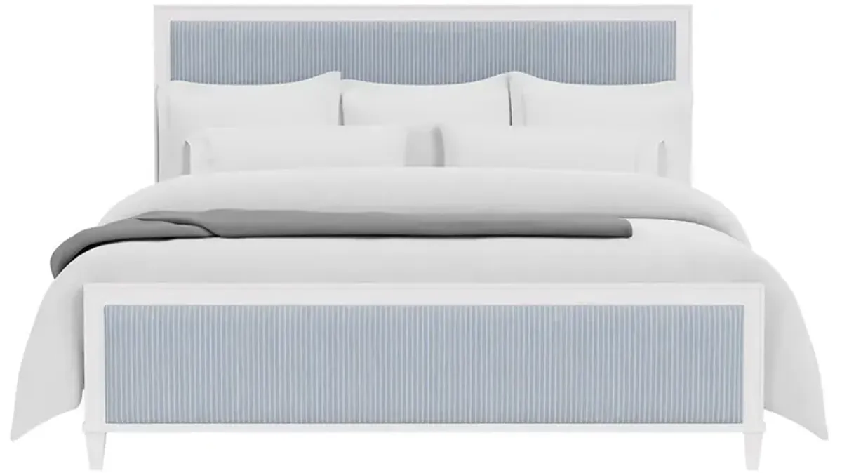Riona Coastal Beach Blue Striped Performance White Wood Bed - Queen