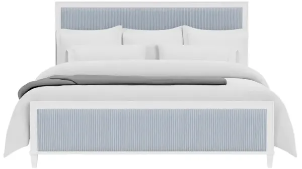 Riona Coastal Beach Blue Striped Performance White Wood Bed - Queen