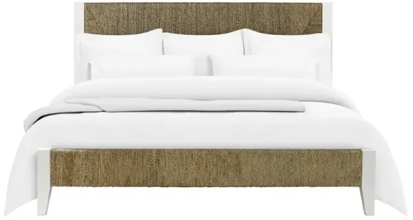 Riona Coastal Beach White Wood Natural Woven Rope Bed - Queen