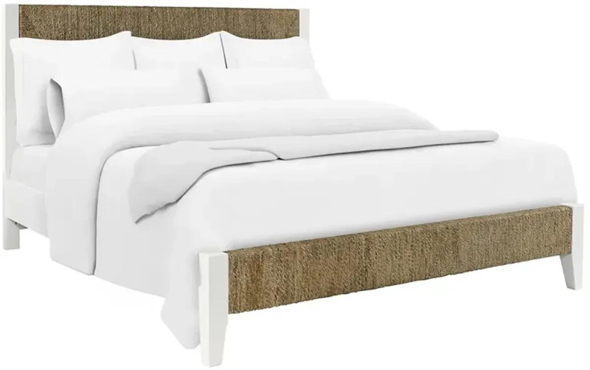 Riona Coastal Beach White Wood Natural Woven Rope Bed - King