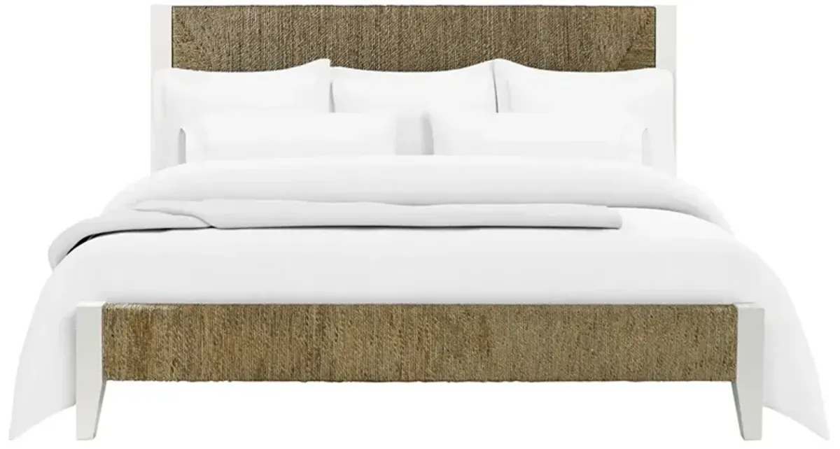 Riona Coastal Beach White Wood Natural Woven Rope Bed - King