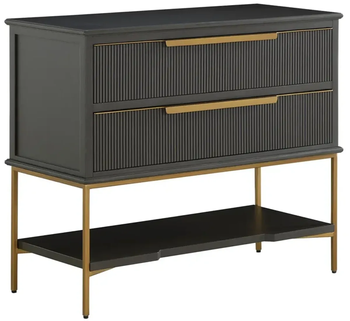Riggs Modern Classic Sesame Black Mahogany Wood Brass Metal Wide Nightstand