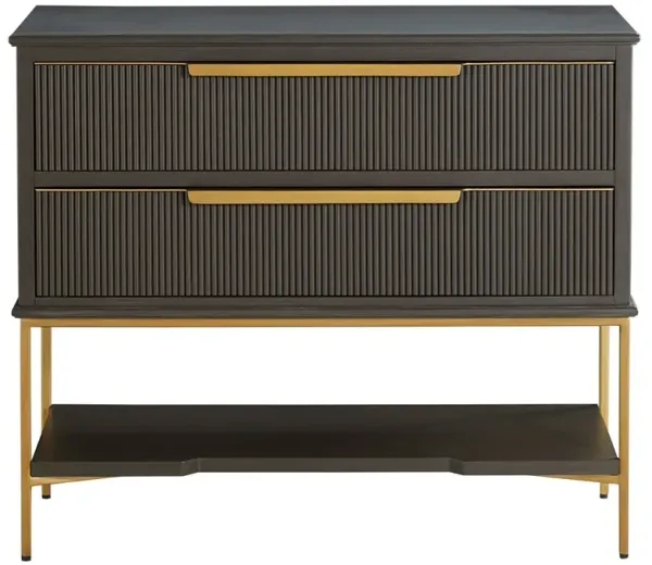 Riggs Modern Classic Sesame Black Mahogany Wood Brass Metal Wide Nightstand