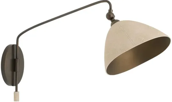 Inlet Traditional Bronze Steel Faux Shagreen Leather Shade Swing Arm Sconce