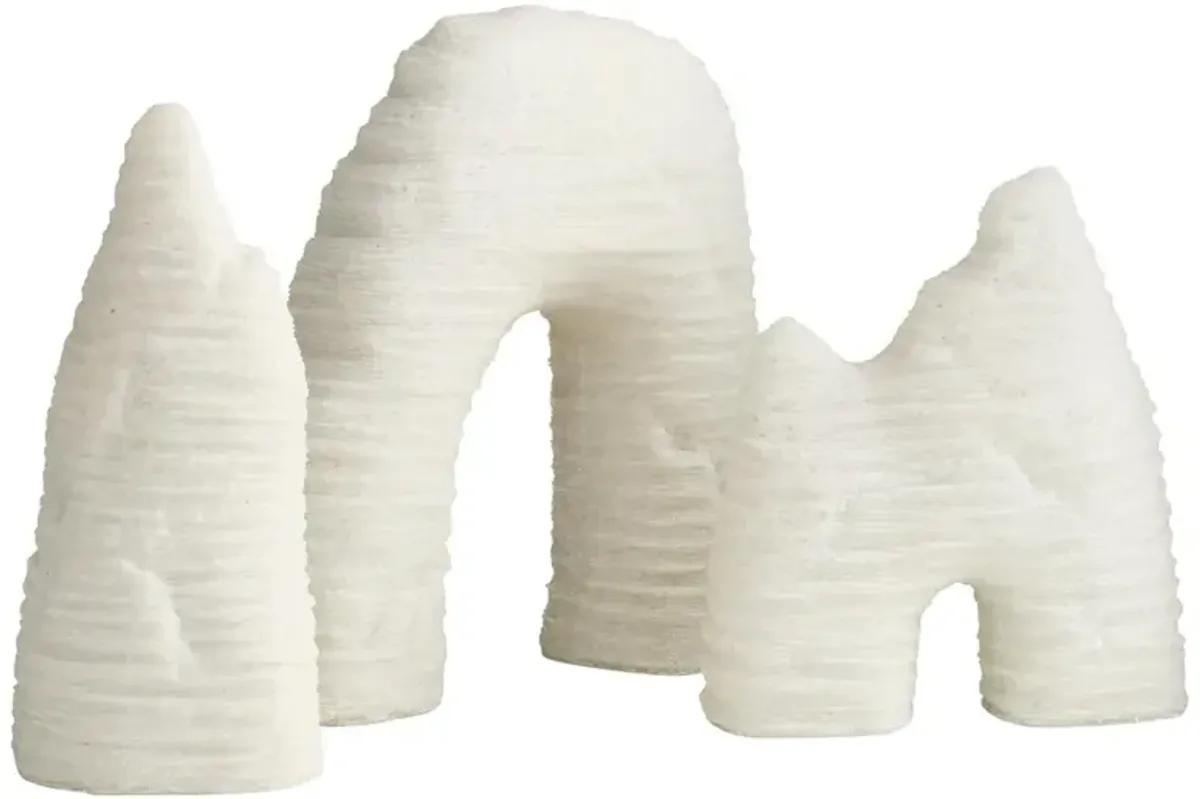 Isla Coastal Beach White Ricestone Textured Sculpture - Set of 3