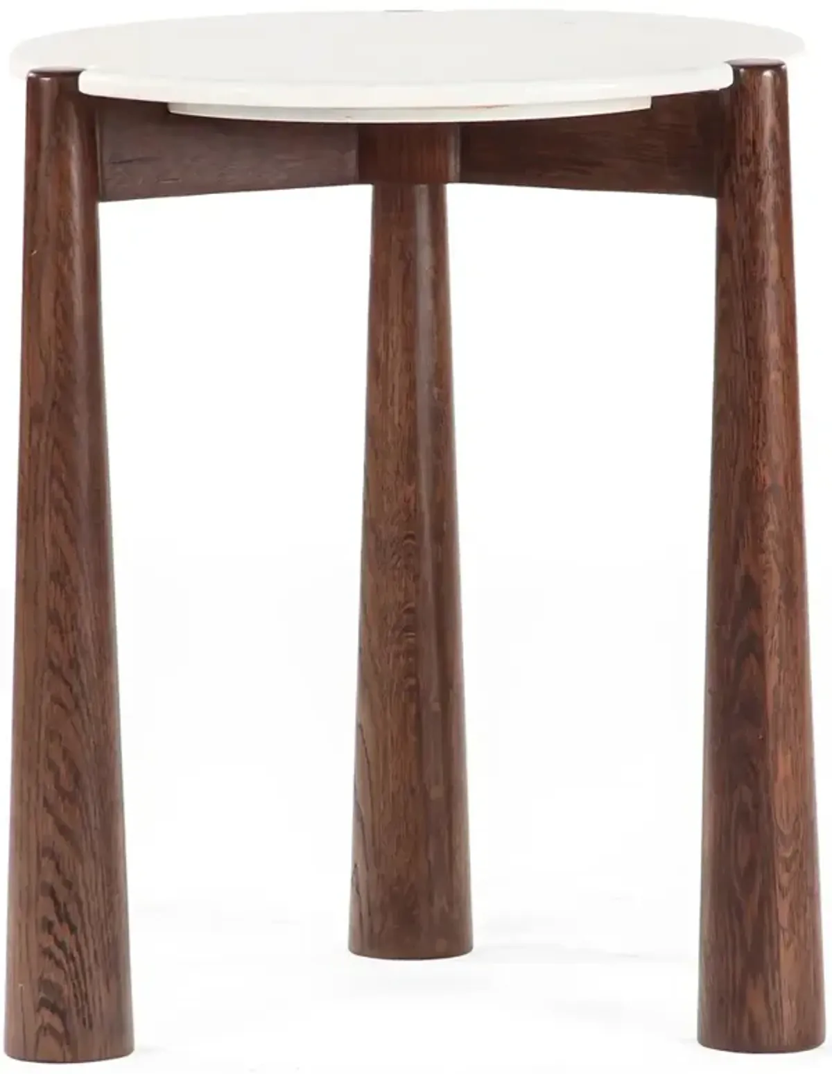Odetta Modern Classic White Marble Brown Oak Round Side Table