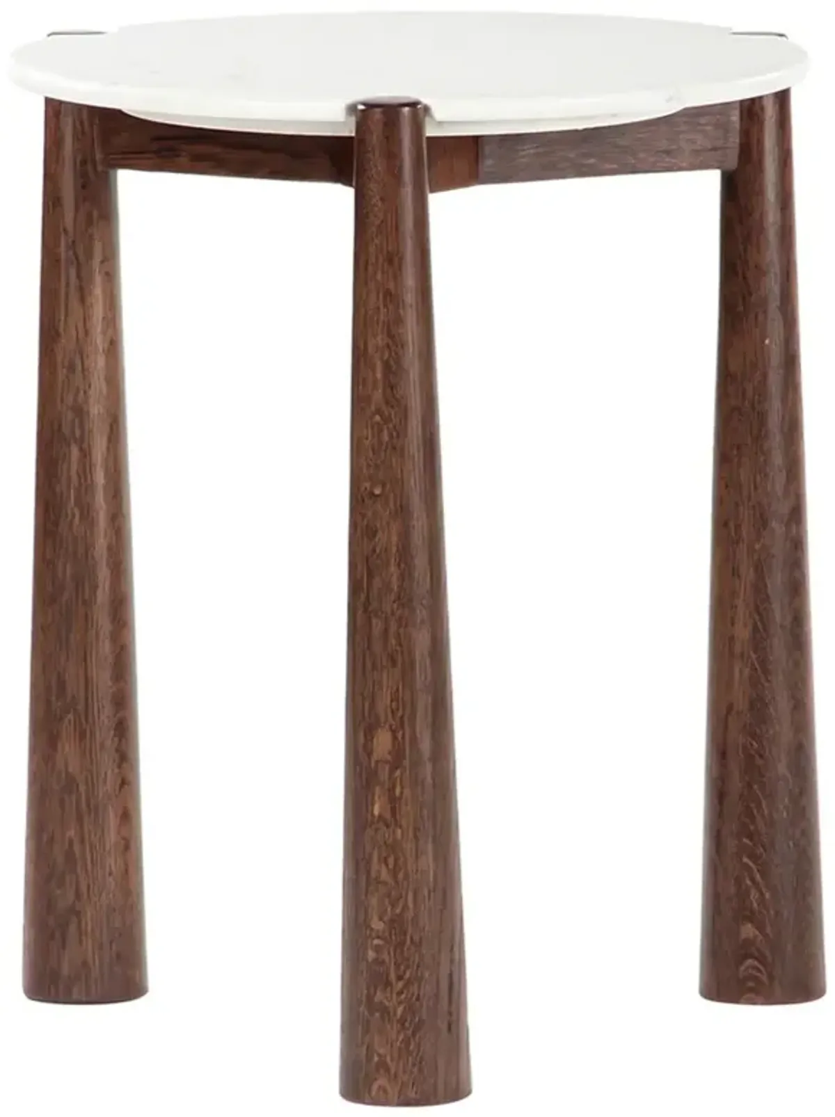 Odetta Modern Classic White Marble Brown Oak Round Side Table