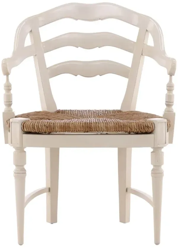 Amalie Updated Traditional Natural Rush Cream Mahogany Dining Arm Chair