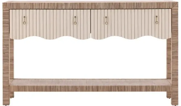 Moulin Coastal Beach Natural Raffia Cream Wood Rectangular Console Table