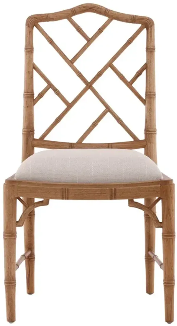 Tobias Coastal Beach Cream Linen Performance Natural Mahogany Wood Dining Chair