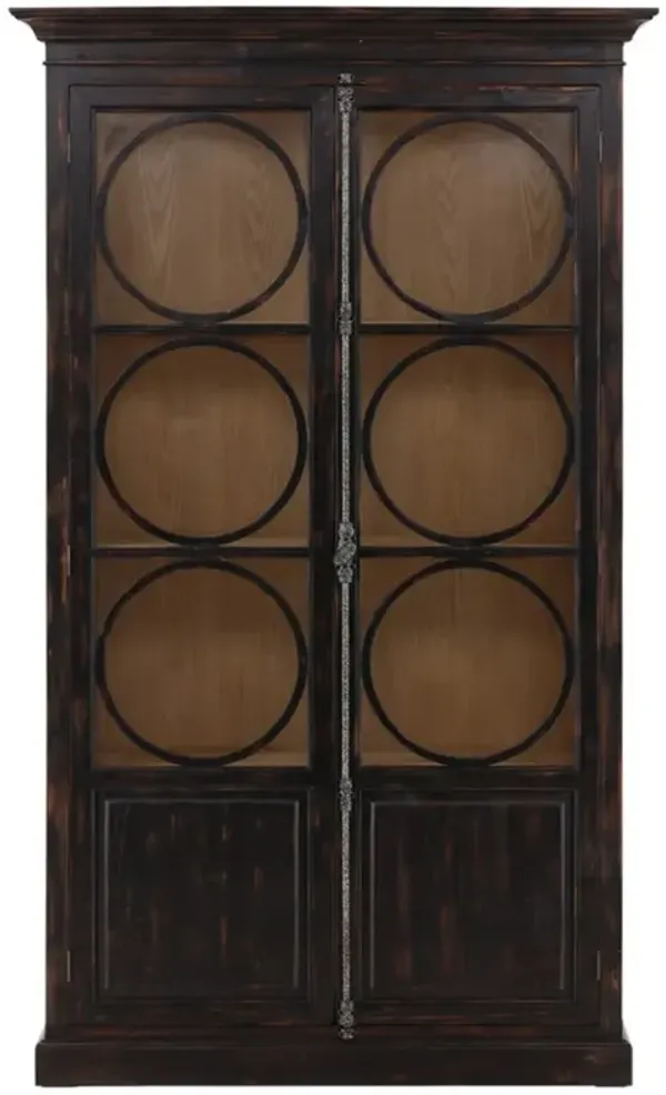 Claymore Updated Traditional Black Reclaimed Wood Glass Cabinet