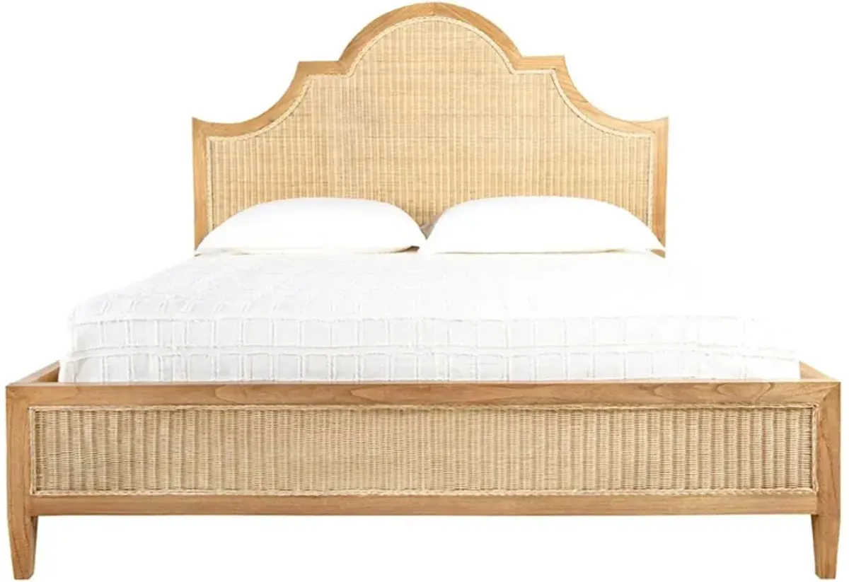 Allard Coastal Beach Brown Wood Natural Woven Rattan Bed - King
