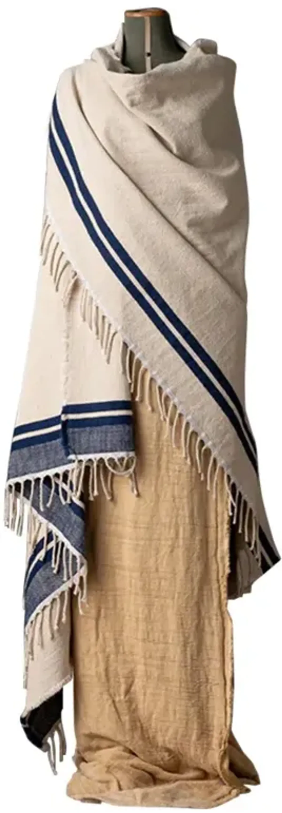 Lauren Coastal Beach Cream Cotton Woven Throw Blanket