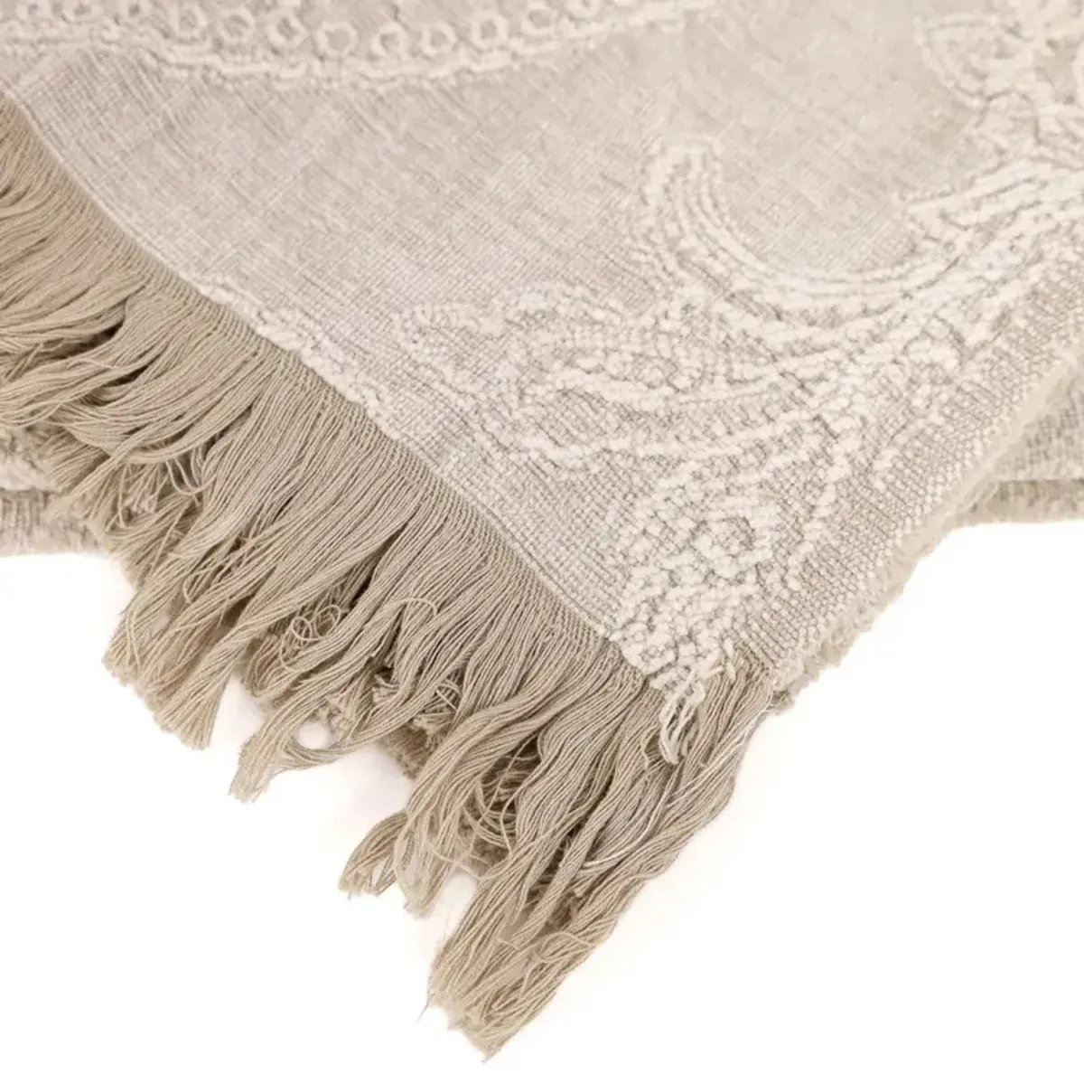 Yvonne Updated Traditional Beige Cotton Woven Throw Blanket
