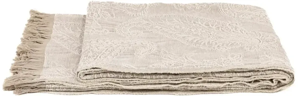 Yvonne Updated Traditional Beige Cotton Woven Throw Blanket