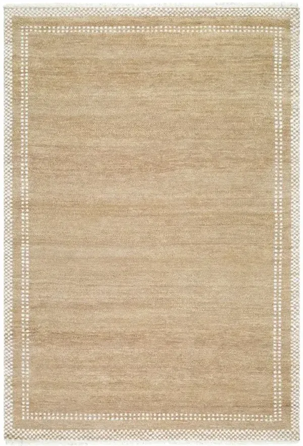 Kenzo Updated Traditional Brown Wool White Border Patterned Hand Knotted Rug - 8'x10'