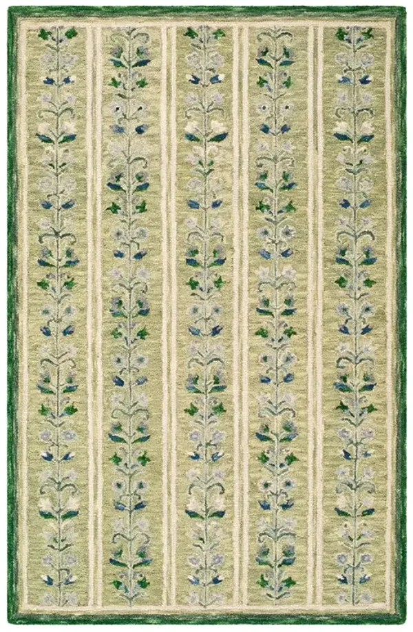 Rafaela Updated Traditional Green Wool Floral Patterned Rug - 2'x3'