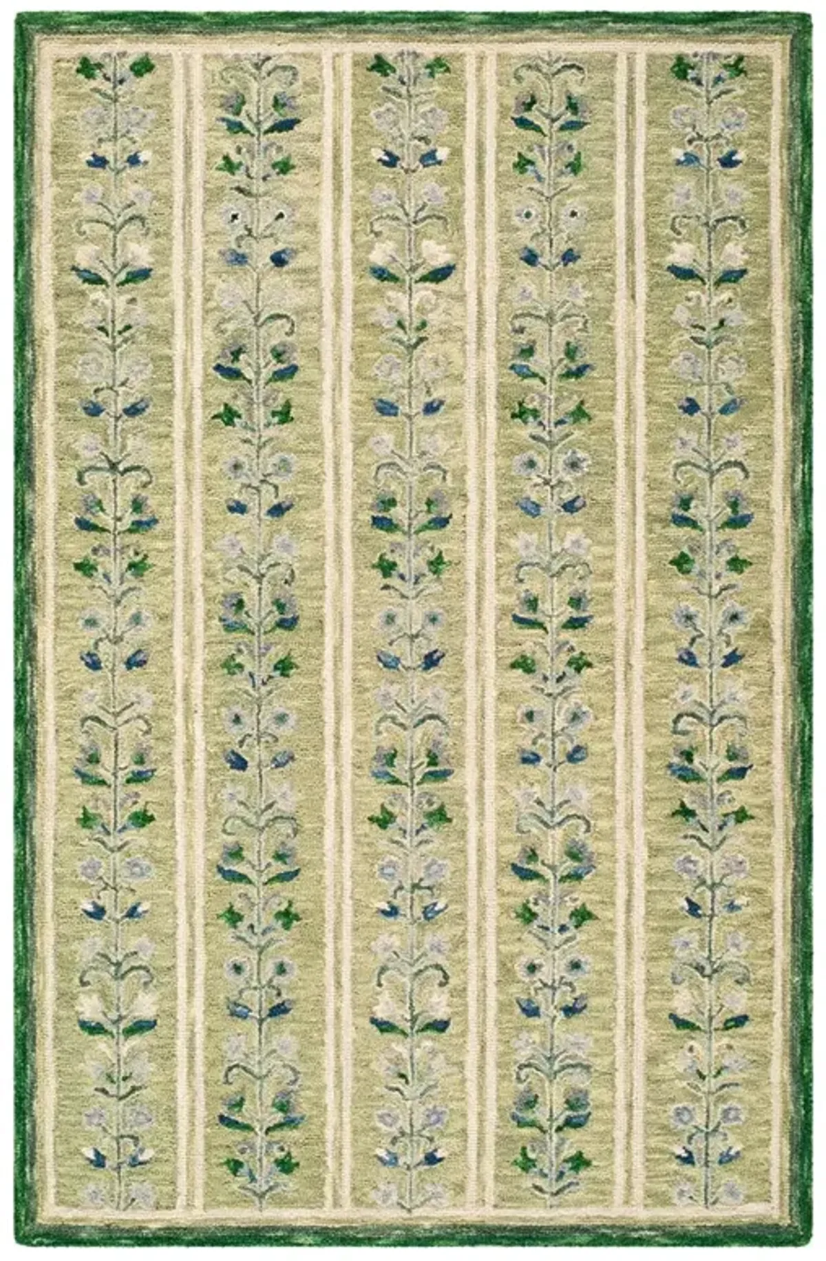 Rafaela Updated Traditional Green Wool Floral Patterned Rug - 9'x12'
