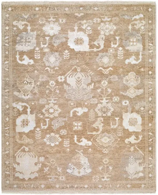 Levran Updated Traditional Brown Oushak Patterned Hand Knotted Rug - 6'x9'