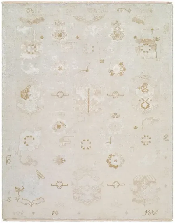 Levran Updated Traditional Cream Oushak Patterned Hand Knotted Rug - Sample