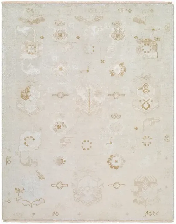 Levran Updated Traditional Cream Oushak Patterned Hand Knotted Rug - 8'x10'