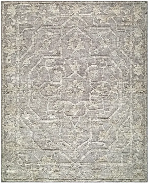 Ivana Updated Traditional Grey Wool Floral  Patterned Hand Knotted Rug - Sample