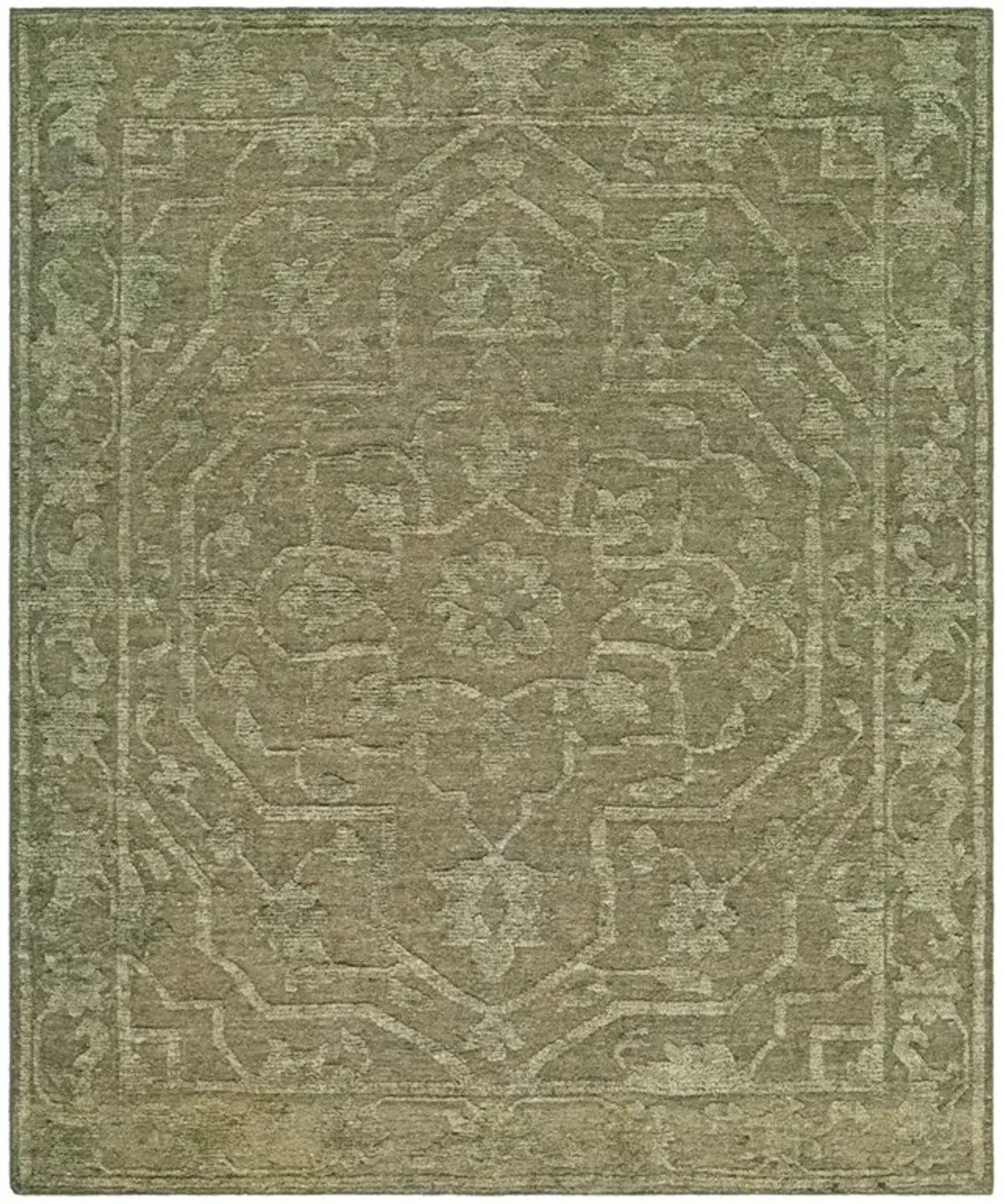 Ivana Updated Traditional Green Wool Floral Patterned Hand Knotted Rug - 10'x14'