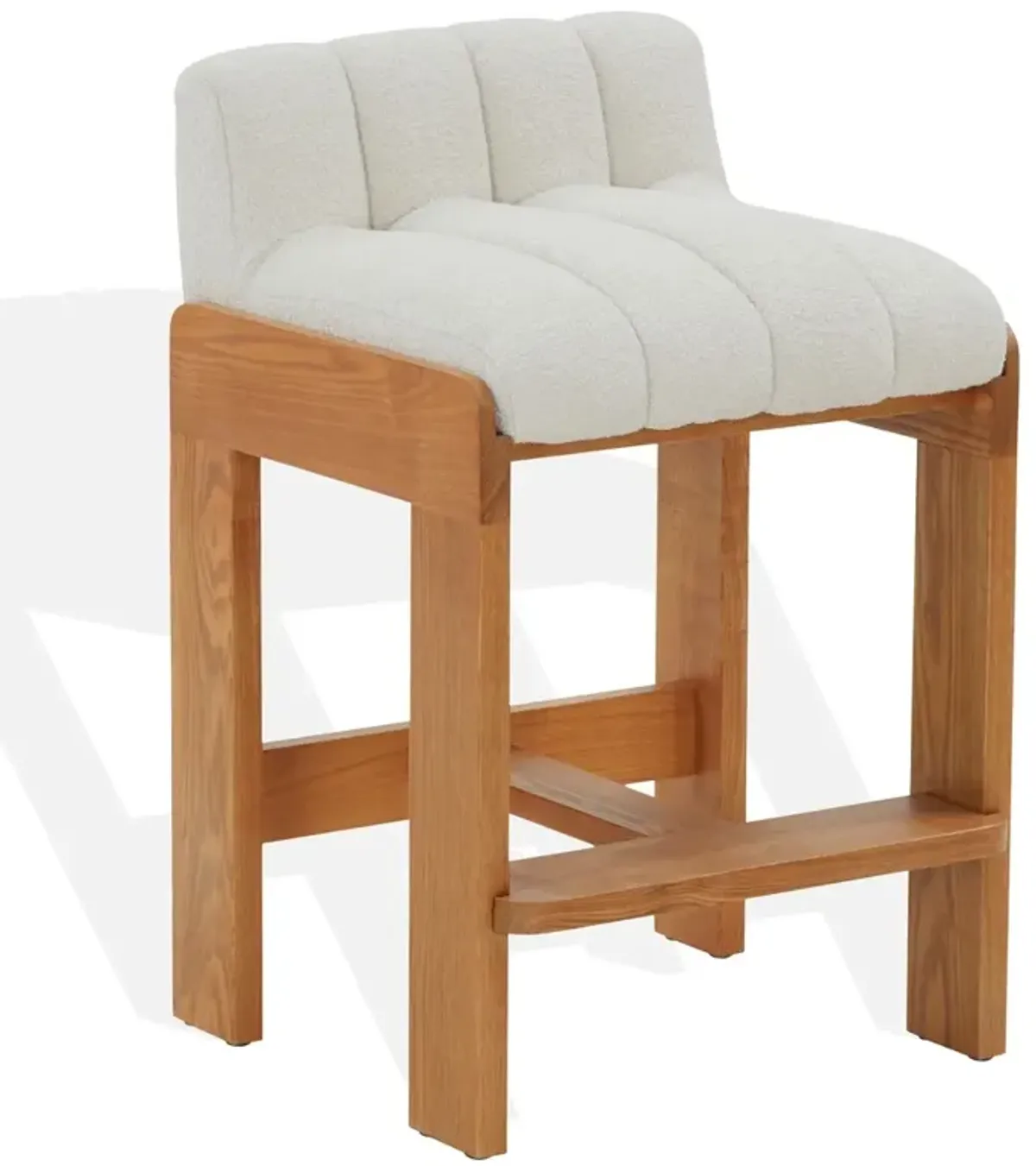 Adelaide Modern Classic White Performance Boucle Brown Wood Counter Stool