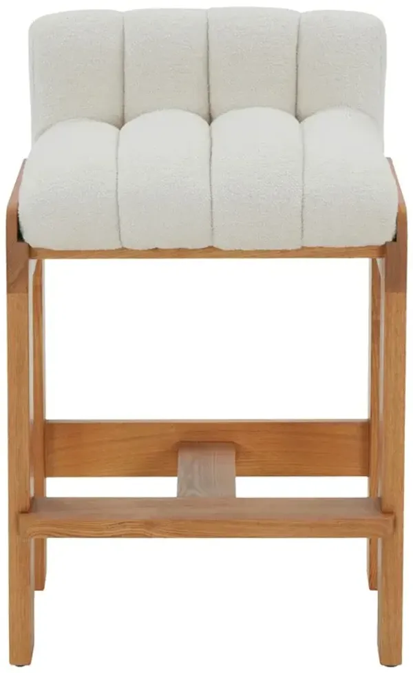 Adelaide Modern Classic White Performance Boucle Brown Wood Counter Stool