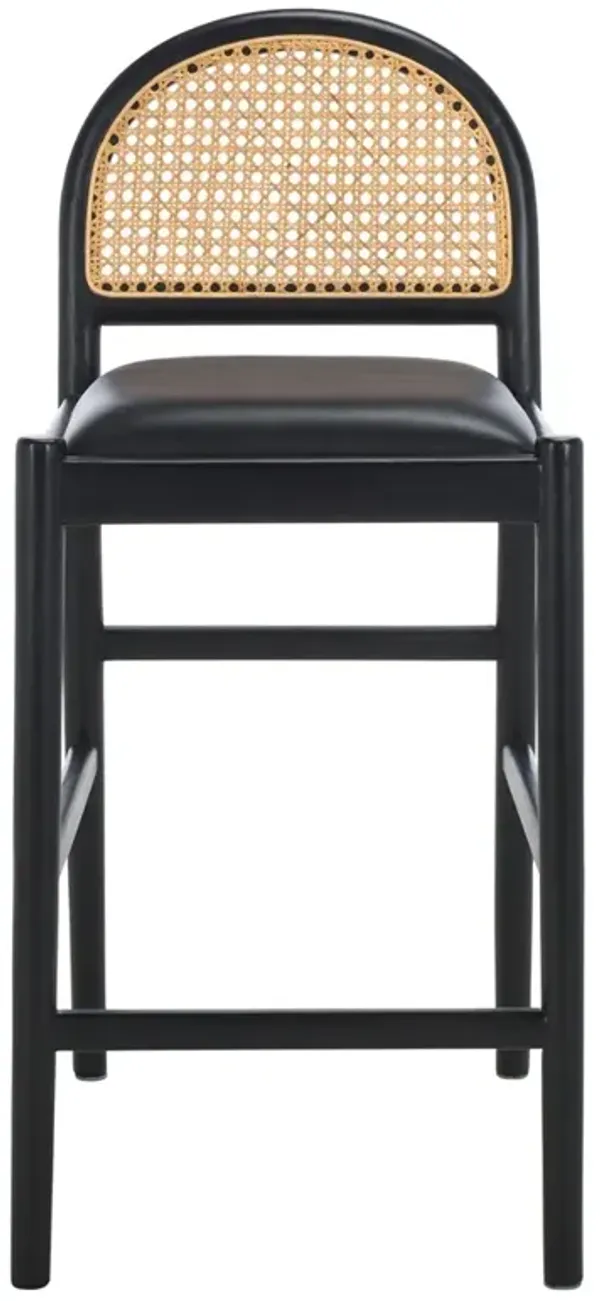 Isabella Modern Classic Black Leather Woven Rattan Counter Stool