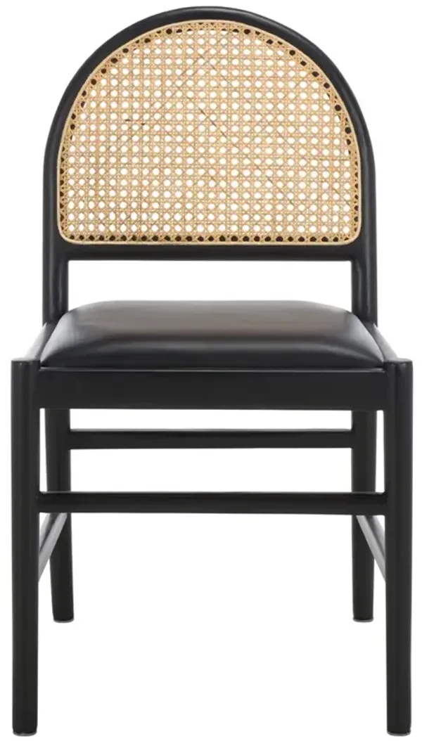 Isabella Modern Classic Black Leather Woven Rattan Dining Chair- Set of 2