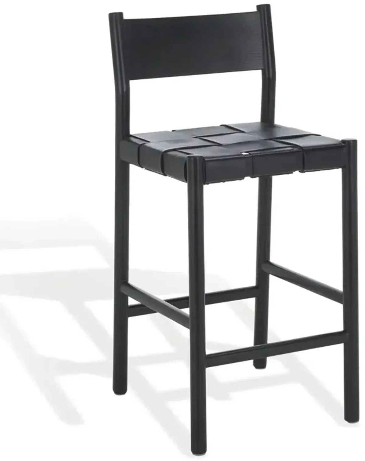 Jill Modern Classic Black Woven Leather Counter Stool