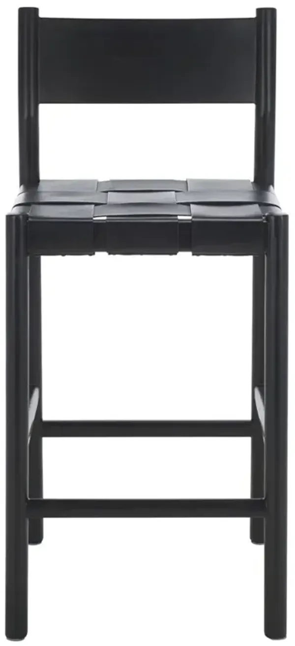 Jill Modern Classic Black Woven Leather Counter Stool