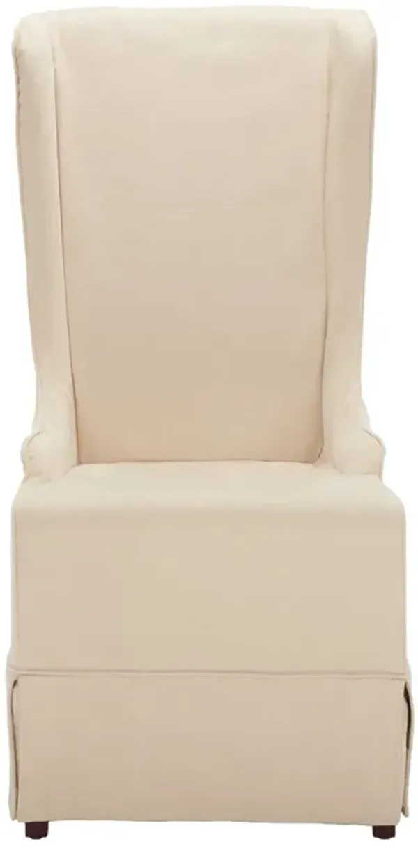 Judy Updated Traditional Cream Cotton Slipcovered Wing Back Dining Chair
