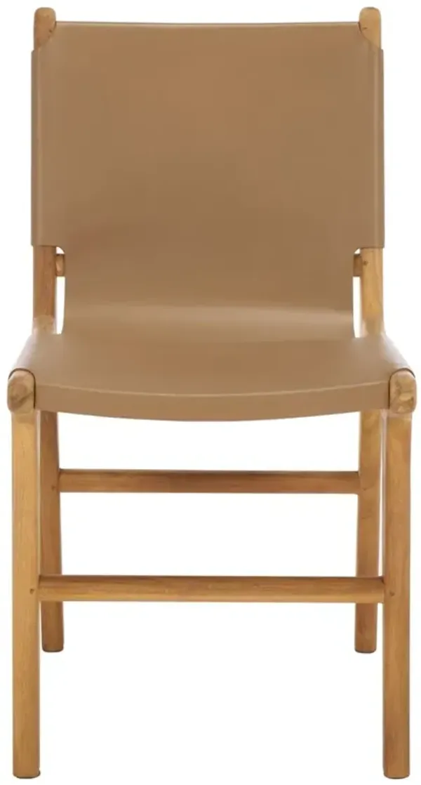 Maya Modern Classic Brown Leather Natural Teak Dining Chair - Set of 2