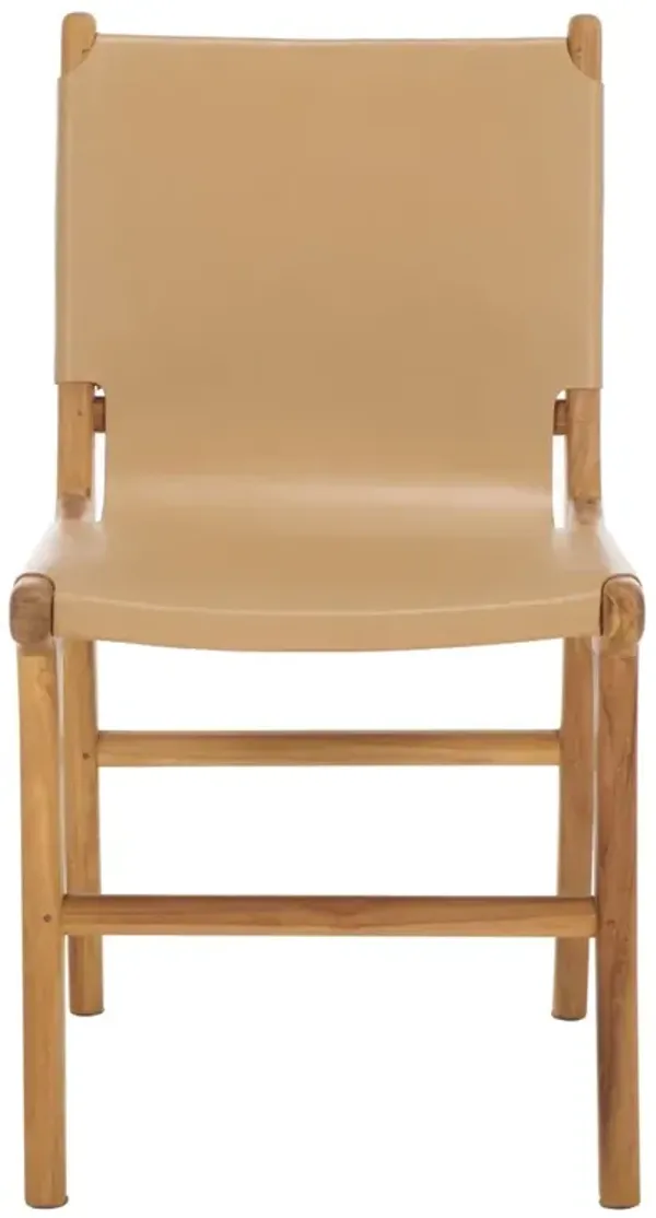 Maya Modern Classic Tan Leather Natural Teak Dining Chair - Set of 2