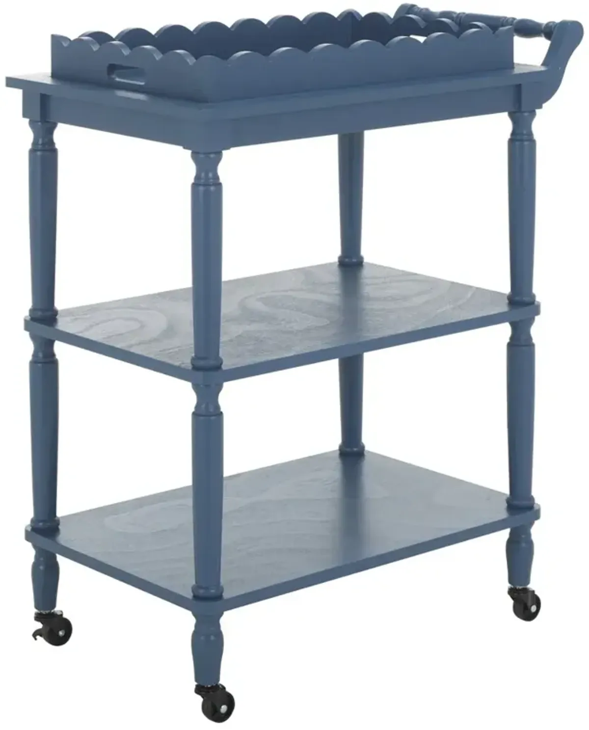 Melanie Updated Traditional Blue Pine Wood Scalloped Bar Cart