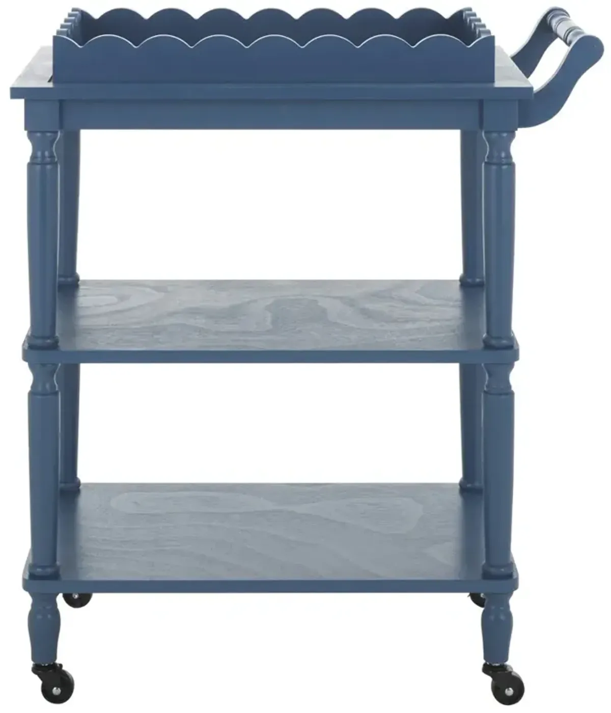 Melanie Updated Traditional Blue Pine Wood Scalloped Bar Cart