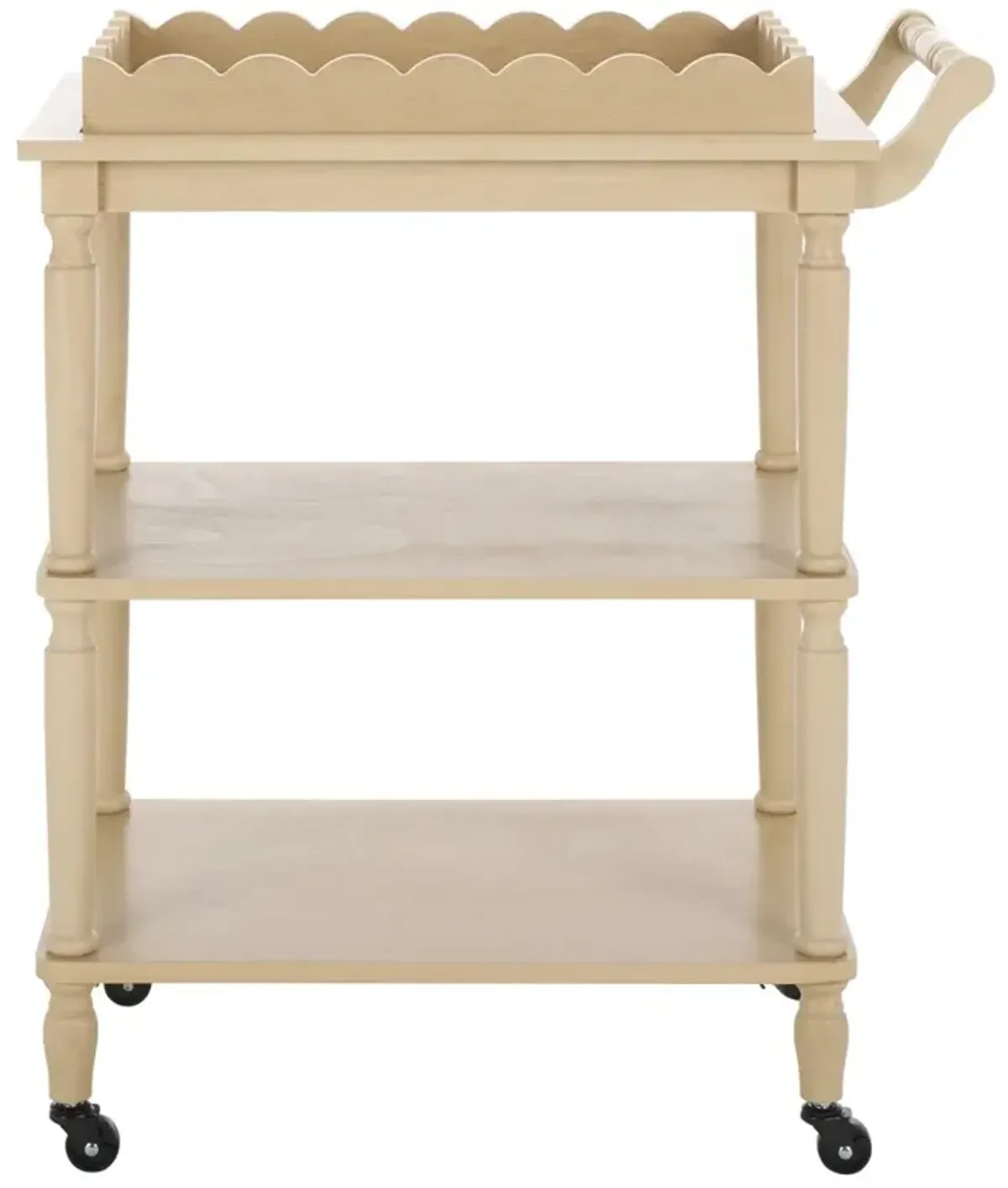 Melanie Updated Traditional Natural Pine Wood Scalloped Bar Cart