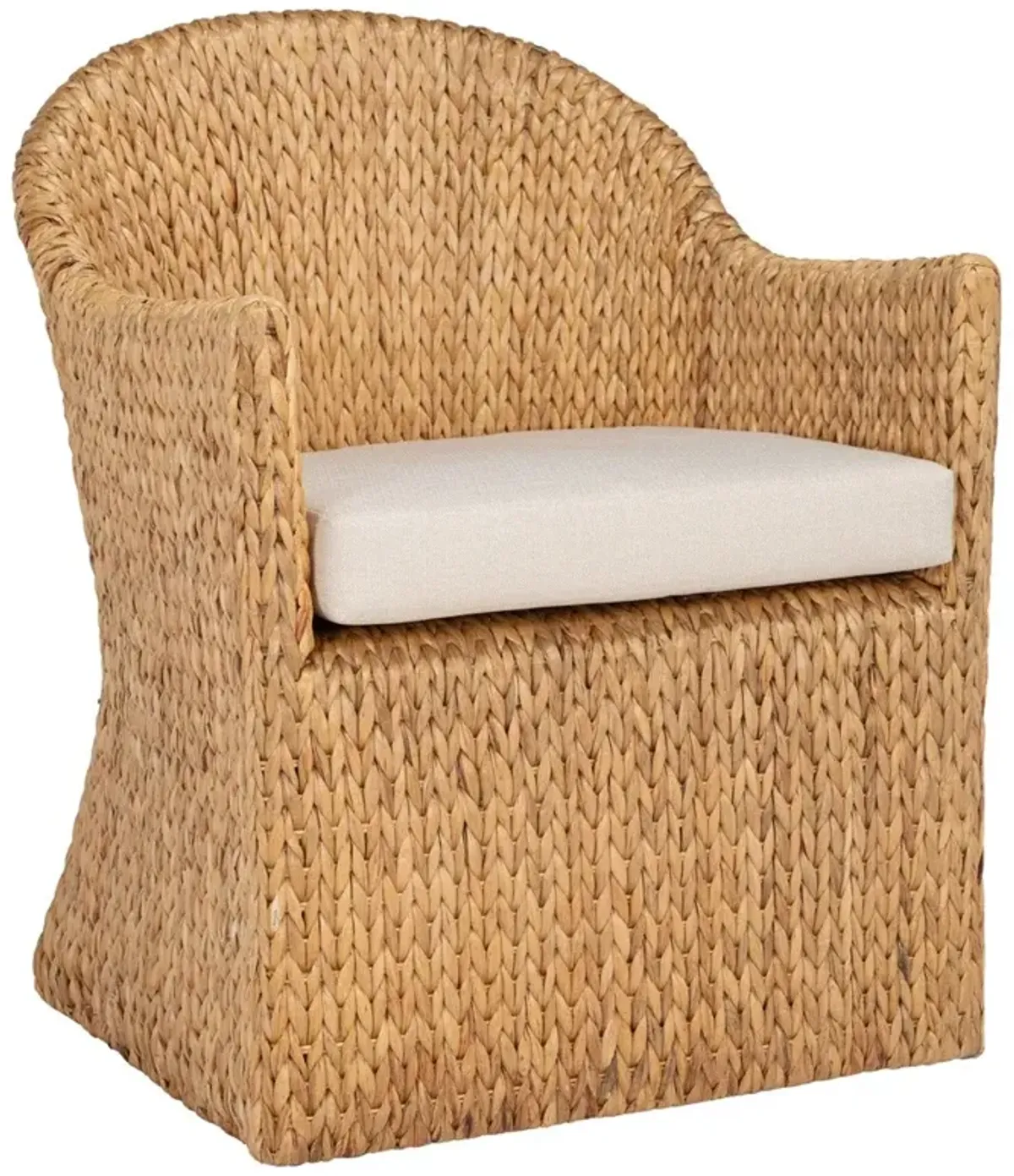 Nora Coastal Beige Performance Brown Woven Water Hyacinth Dining Arm Chair