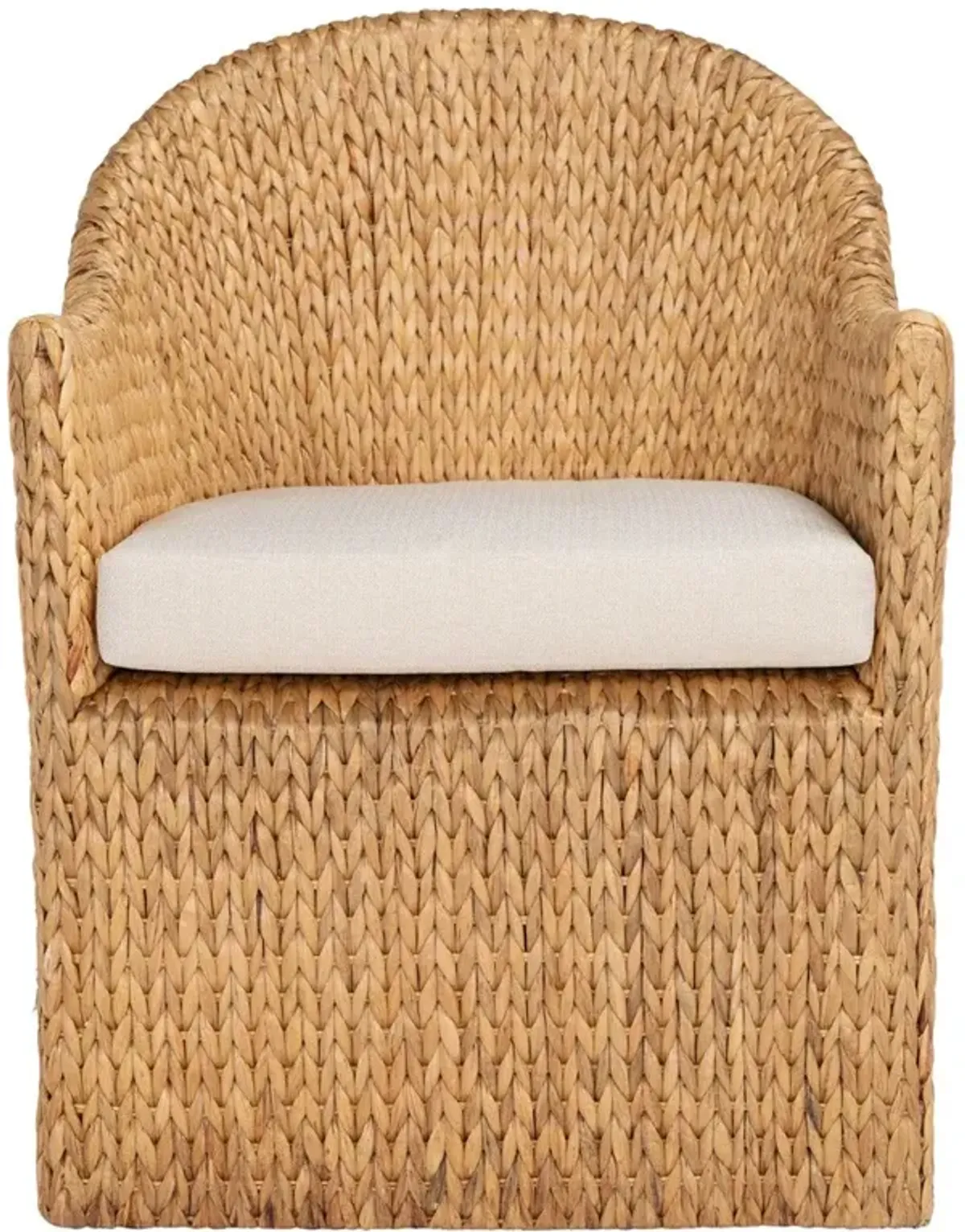 Nora Coastal Beige Performance Brown Woven Water Hyacinth Dining Arm Chair