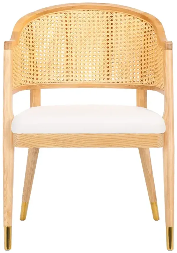 Riona Modern Classic White Performance Natural Wood Dining Arm Chair
